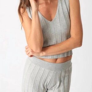 Electric & Rose Monteray Ribbed Silk Knit Top Cropped Loungewear